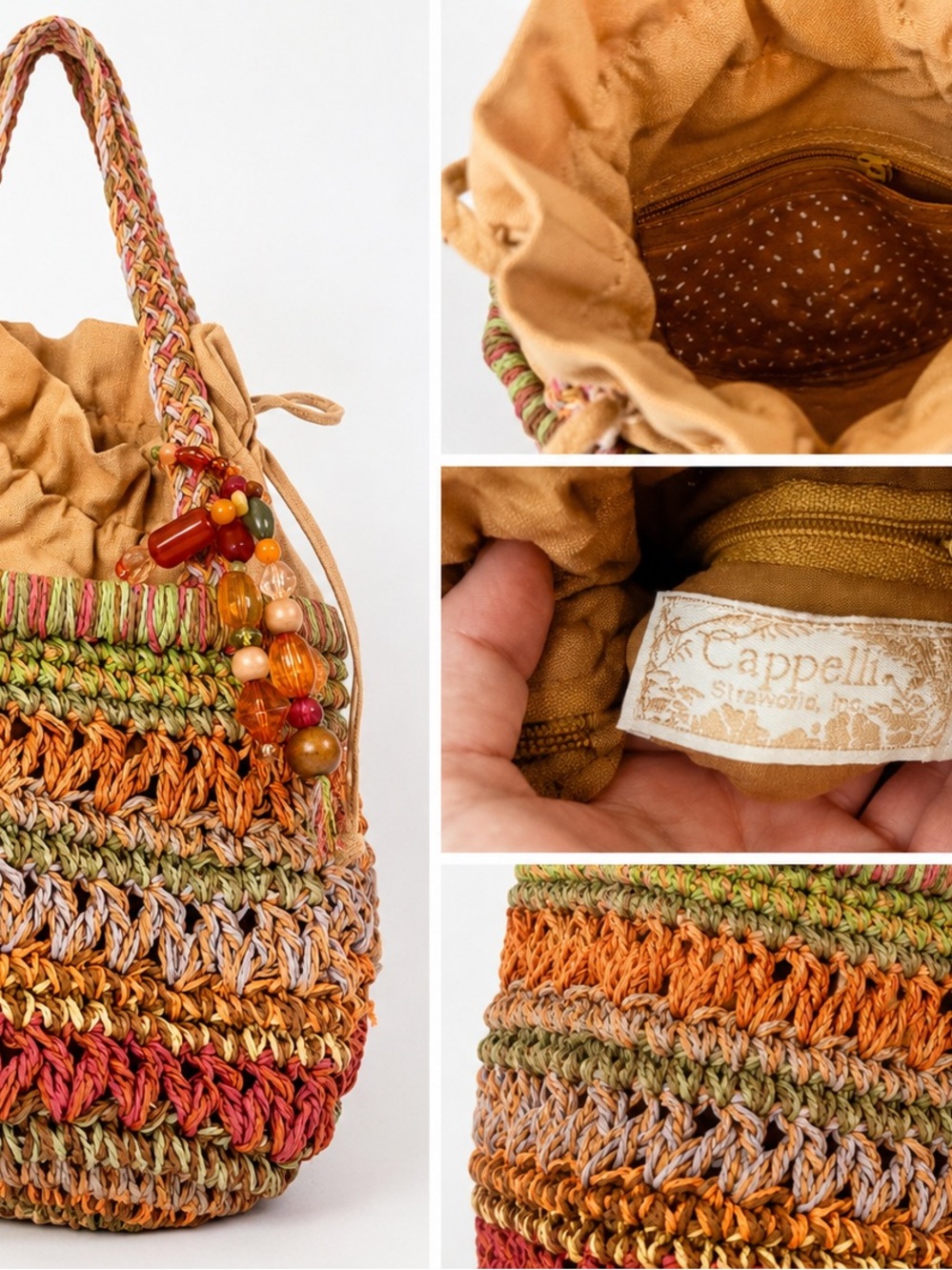 Capelli of New York Multicolor Raffia Bucket Bag - Orange & Green - Picture 1 of 1